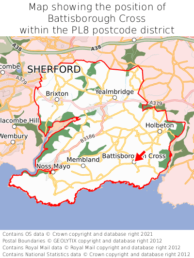 Map showing location of Battisborough Cross within PL8
