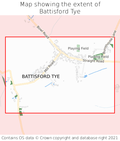Map showing extent of Battisford Tye as bounding box