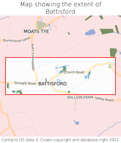 Map showing extent of Battisford as bounding box