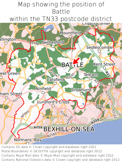 Map showing location of Battle within TN33