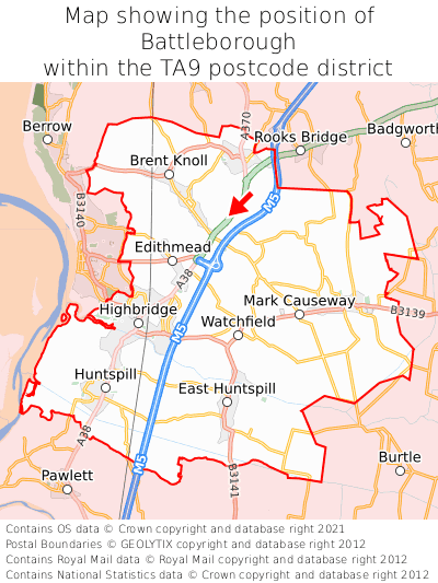 Map showing location of Battleborough within TA9