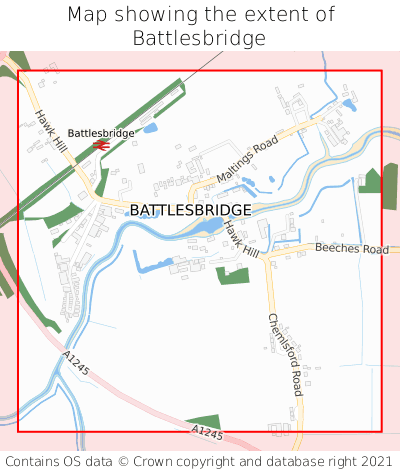 Map showing extent of Battlesbridge as bounding box
