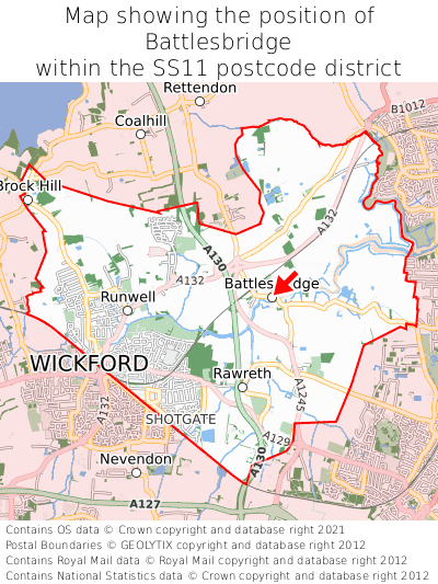 Map showing location of Battlesbridge within SS11