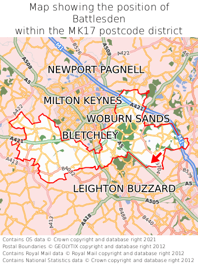 Map showing location of Battlesden within MK17