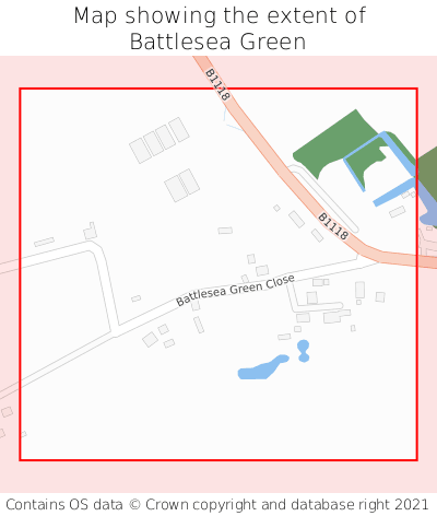 Map showing extent of Battlesea Green as bounding box