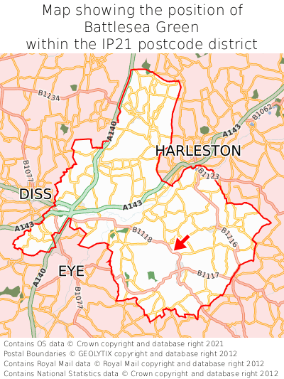 Map showing location of Battlesea Green within IP21