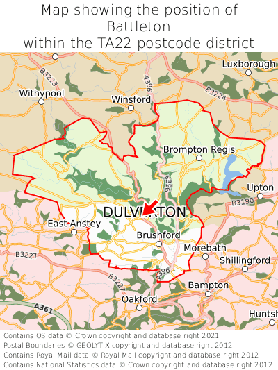 Map showing location of Battleton within TA22