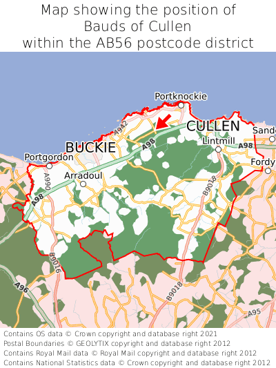Map showing location of Bauds of Cullen within AB56