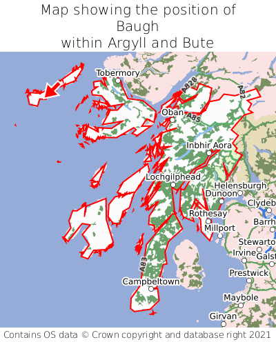 Map showing location of Baugh within Argyll and Bute