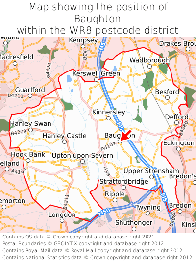Map showing location of Baughton within WR8