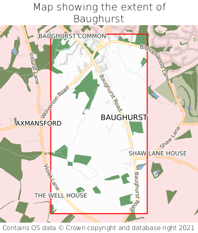 Map showing extent of Baughurst as bounding box
