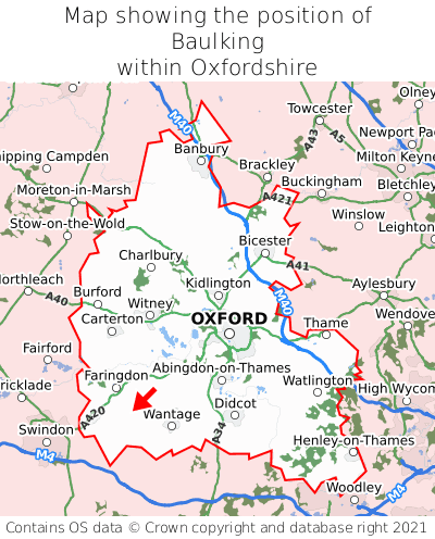 Map showing location of Baulking within Oxfordshire