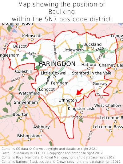 Map showing location of Baulking within SN7