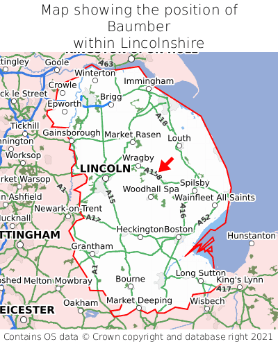 Map showing location of Baumber within Lincolnshire