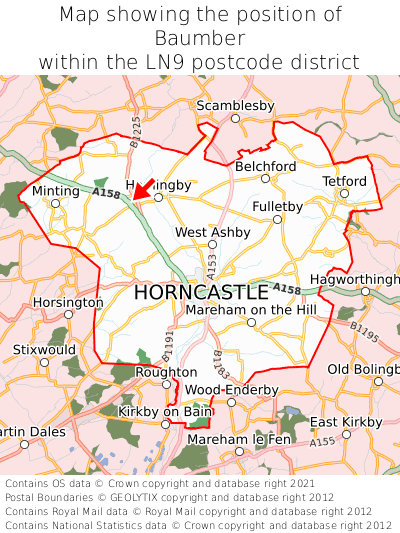 Map showing location of Baumber within LN9