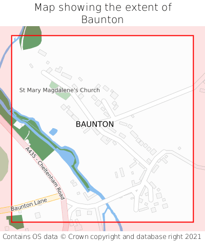 Map showing extent of Baunton as bounding box