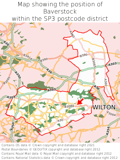 Map showing location of Baverstock within SP3