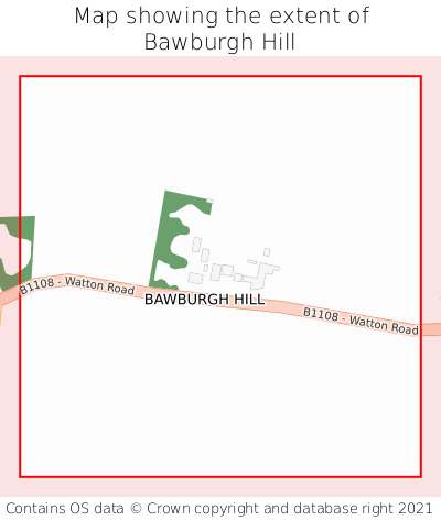 Map showing extent of Bawburgh Hill as bounding box