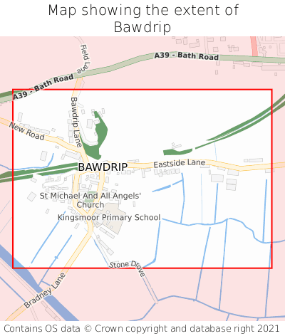 Map showing extent of Bawdrip as bounding box