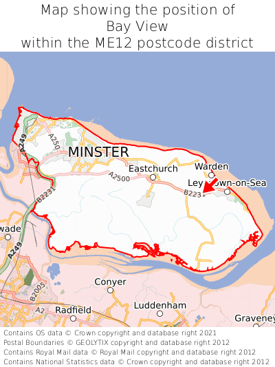 Map showing location of Bay View within ME12