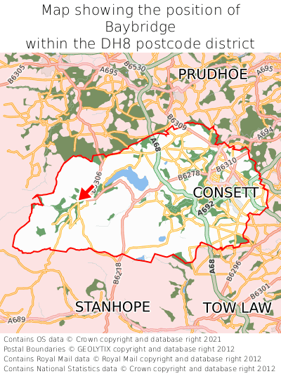 Map showing location of Baybridge within DH8