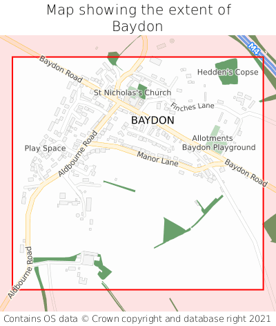 Map showing extent of Baydon as bounding box