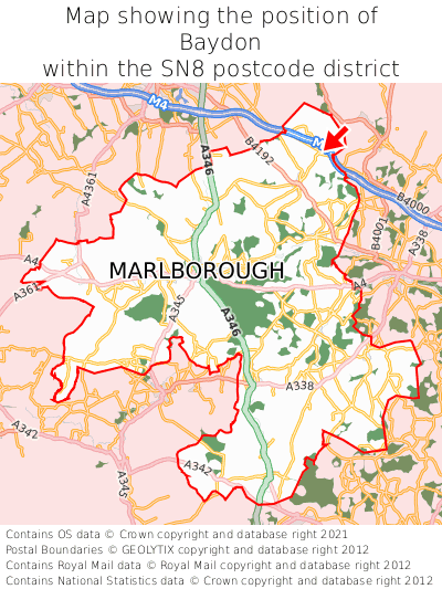 Map showing location of Baydon within SN8