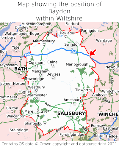 Map showing location of Baydon within Wiltshire