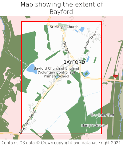 Map showing extent of Bayford as bounding box