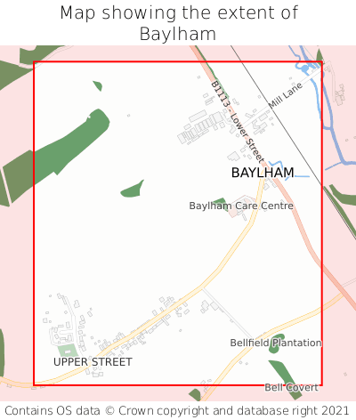 Map showing extent of Baylham as bounding box