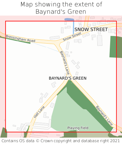 Map showing extent of Baynard's Green as bounding box