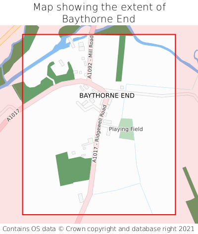 Map showing extent of Baythorne End as bounding box