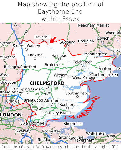 Map showing location of Baythorne End within Essex