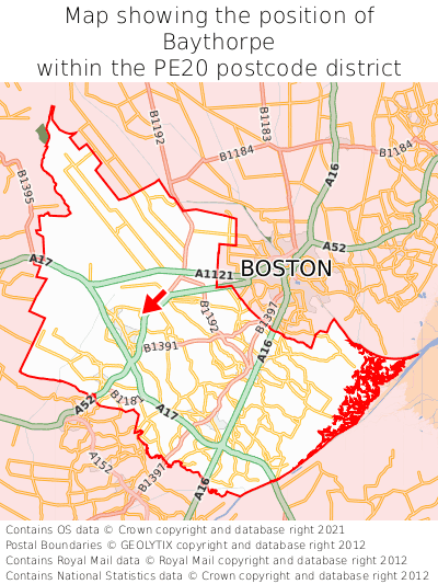 Map showing location of Baythorpe within PE20