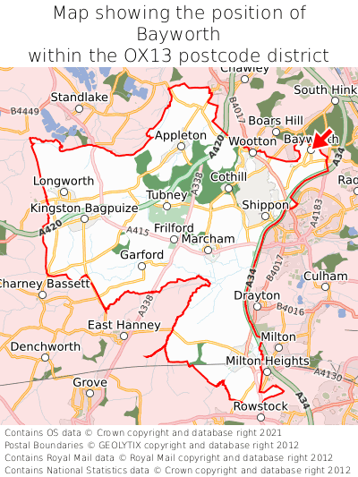 Map showing location of Bayworth within OX13