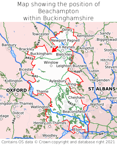 Map showing location of Beachampton within Buckinghamshire