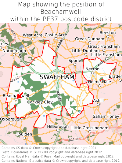 Map showing location of Beachamwell within PE37
