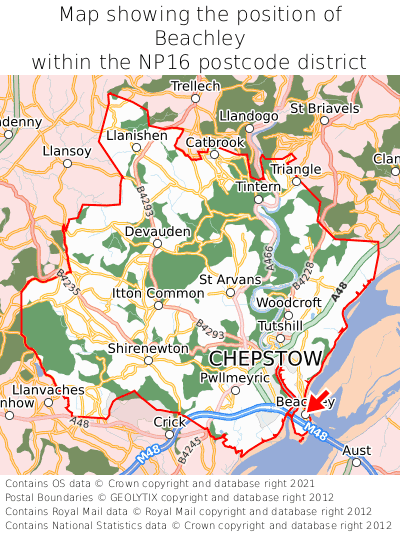 Map showing location of Beachley within NP16