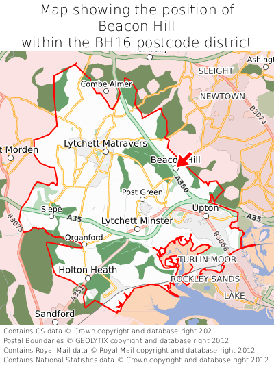 Map showing location of Beacon Hill within BH16