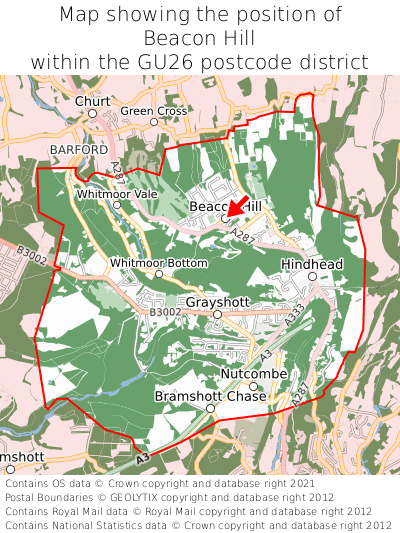 Map showing location of Beacon Hill within GU26