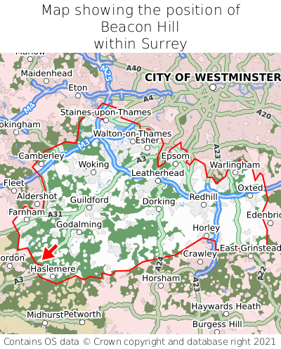 Map showing location of Beacon Hill within Surrey