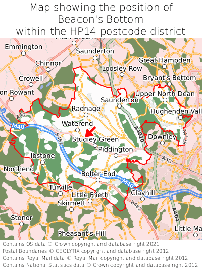 Map showing location of Beacon's Bottom within HP14