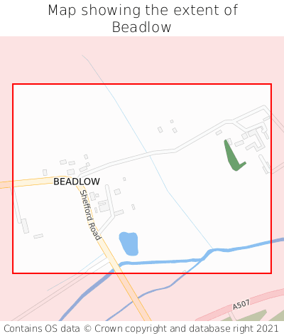 Map showing extent of Beadlow as bounding box