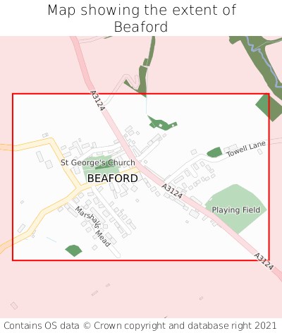 Map showing extent of Beaford as bounding box