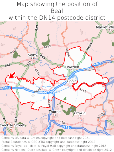 Map showing location of Beal within DN14