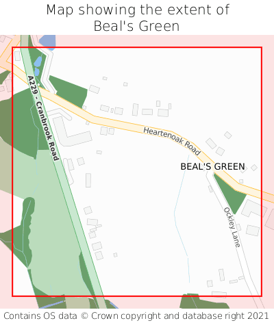 Map showing extent of Beal's Green as bounding box