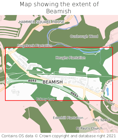 Map showing extent of Beamish as bounding box