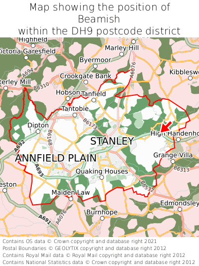 Map showing location of Beamish within DH9