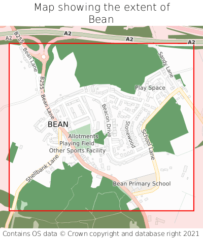Map showing extent of Bean as bounding box