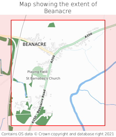 Map showing extent of Beanacre as bounding box